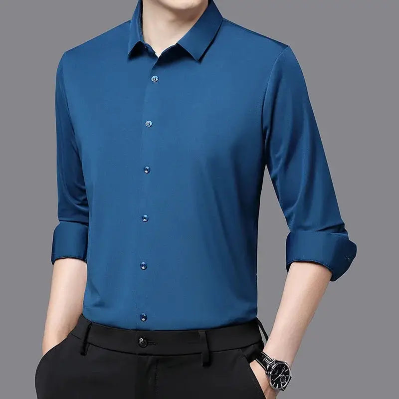 Premium Men's Ultra-Stretch Silky Formal Long-Sleeve Shirt in blue by Simples Market