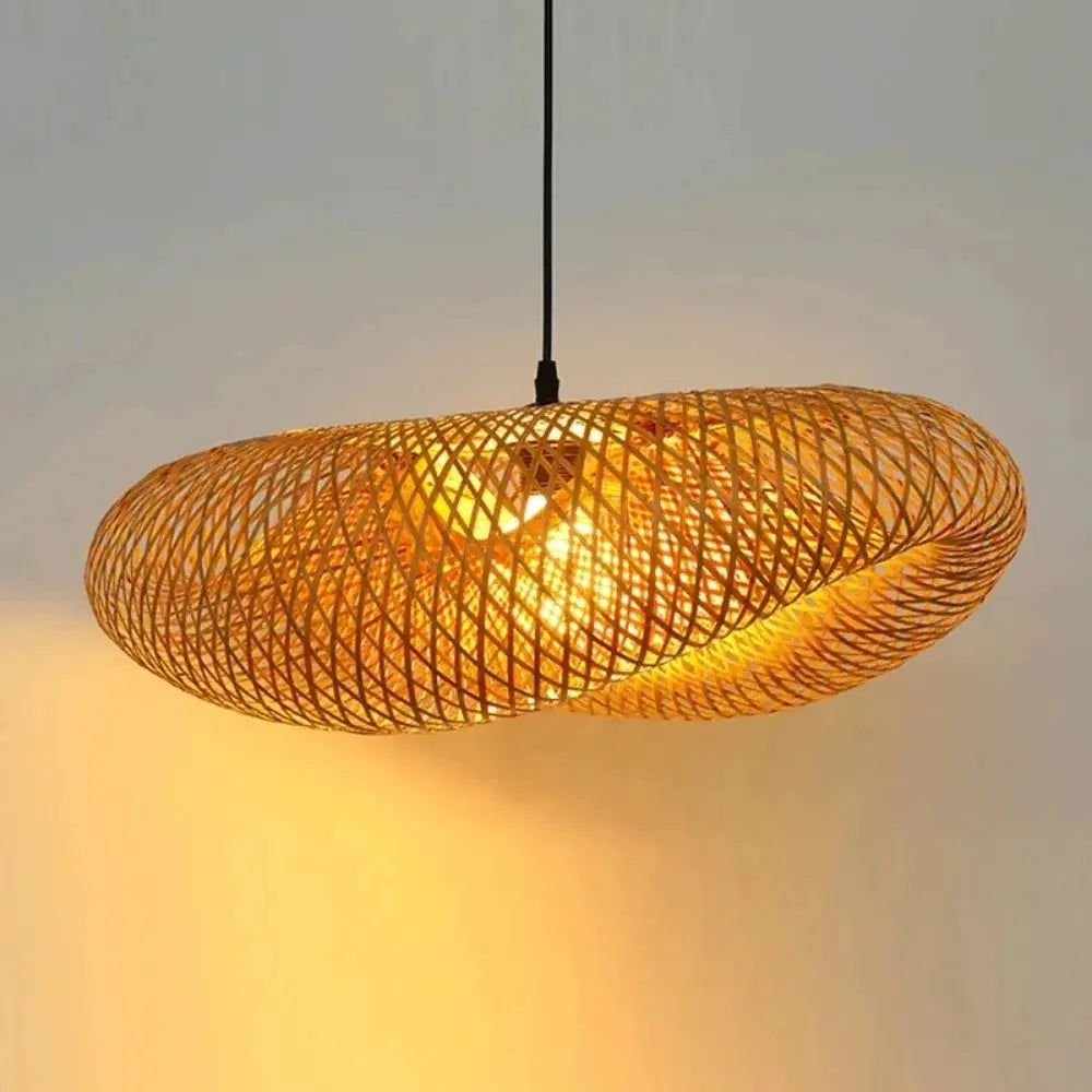 Simples Market 40-80cm bamboo weaving LED pendant light, handmade oval lampshade in natural brown.