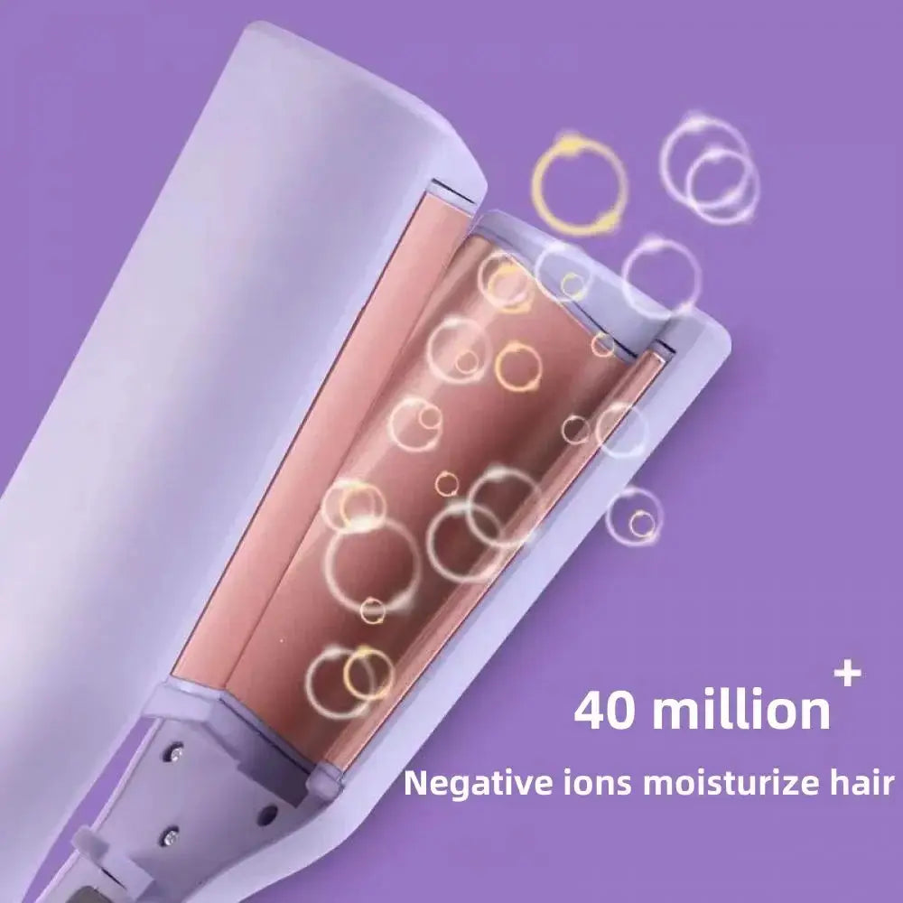 Hair curling iron 32mm deep wave curler with rose-gold barrel and purple housing, 4 adjustable temperatures