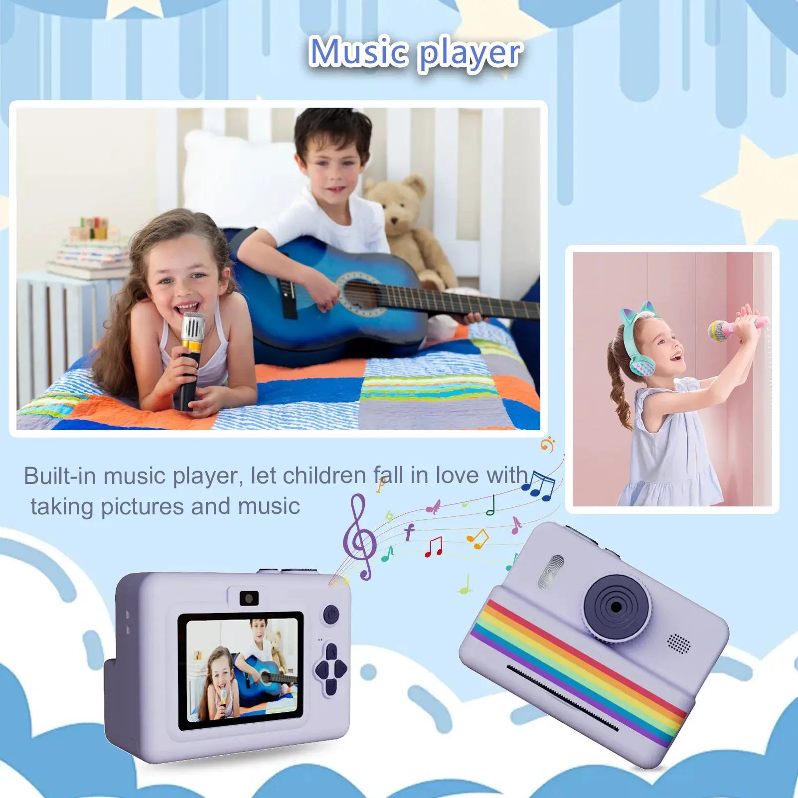 Kids Instant Camera With 32GB Memory Card And Color Pencils Dual Cameras Flashlight Educational Gift For Boys And Girls