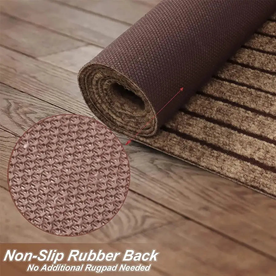 Kitchen floor mat Simples Market brown polyester with non-slip rubber backing and striped surface