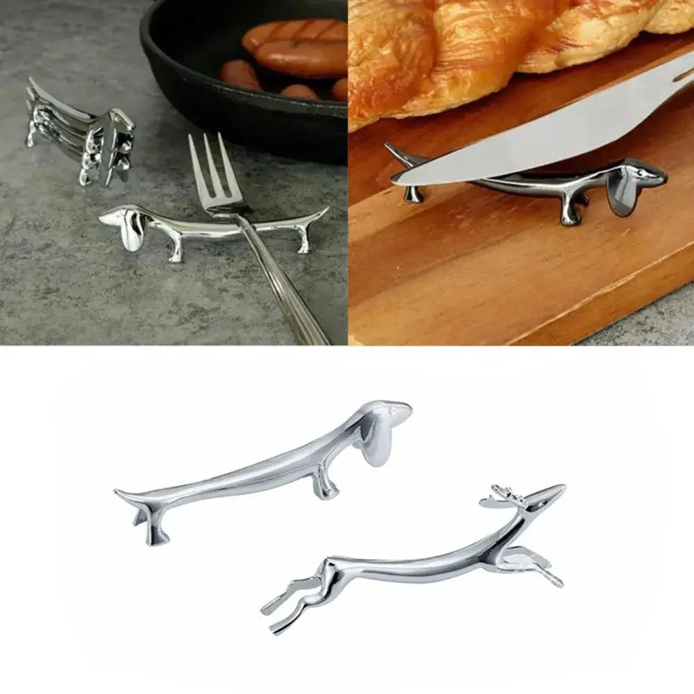 Zinc Alloy Cutlery Bracket Holder Silver Fawn and Little Dog Shape Cutlery Storage Tableware Rack