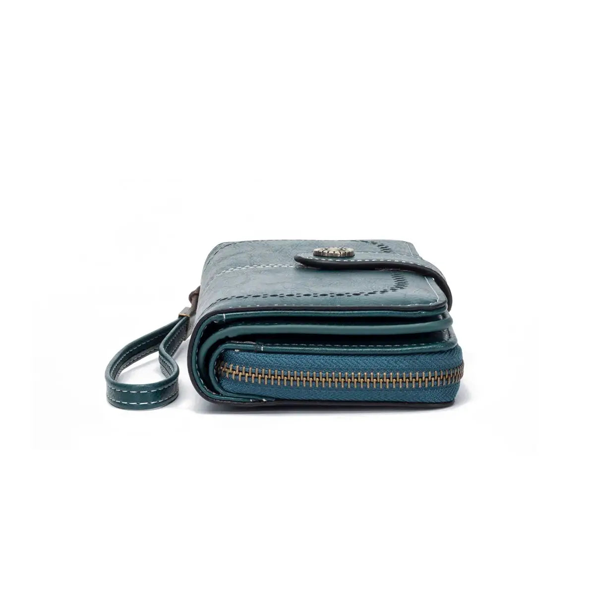 Rfid Anti-Theft Leather Wallet Clutch by Simples Market, teal oil-waxed leather with zipper and wrist strap