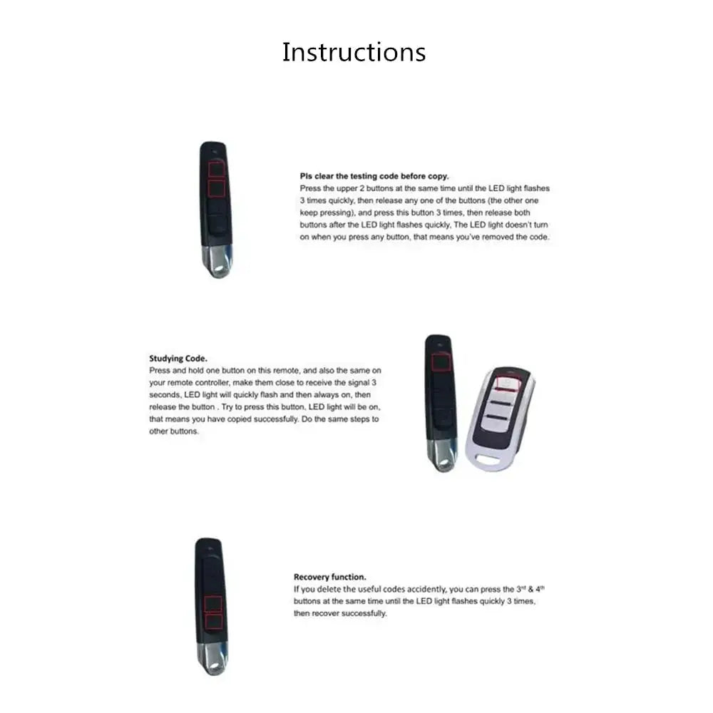 Simples Market 433MHz garage gate remote duplicator, black key fobs with red buttons