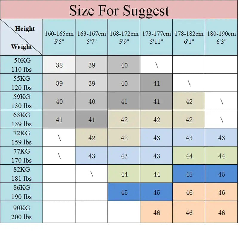 Men's 100% cotton Oxford shirt size chart; long-sleeve plaid red business shirt with height and weight sizing grid