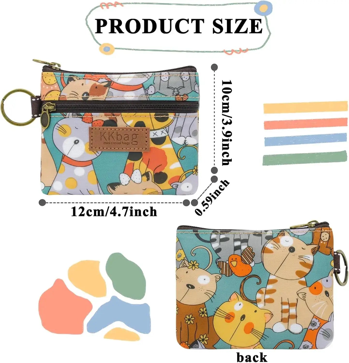 Cute Animals Wallet Zipper Purse Cartoon Patchwork Compact Lightweight Waterproof Wear Resistant Durable