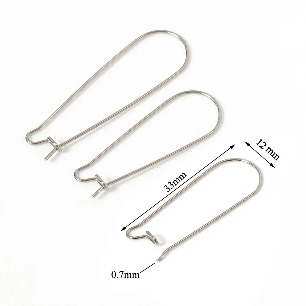 Simples Market stainless steel earwire earring hooks, 3 pcs, 33mm long, 0.7mm gauge, silver