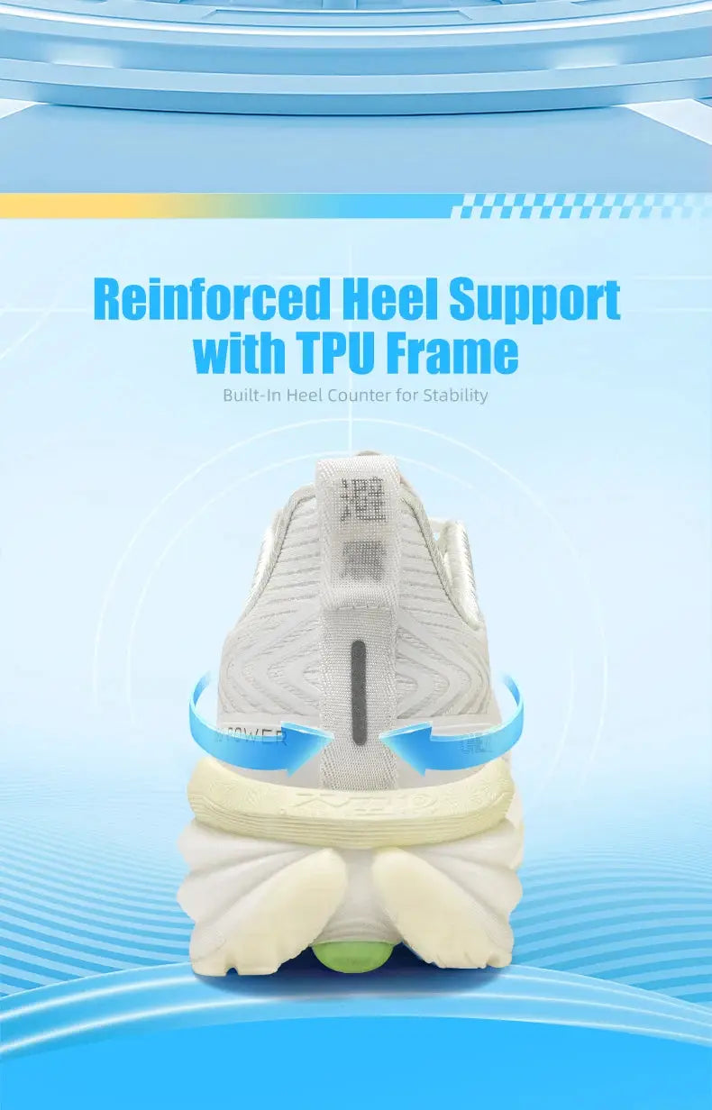 ONEMIX men's running shoes with breathable white mesh upper and reinforced heel support; beige sole with TPU frame.