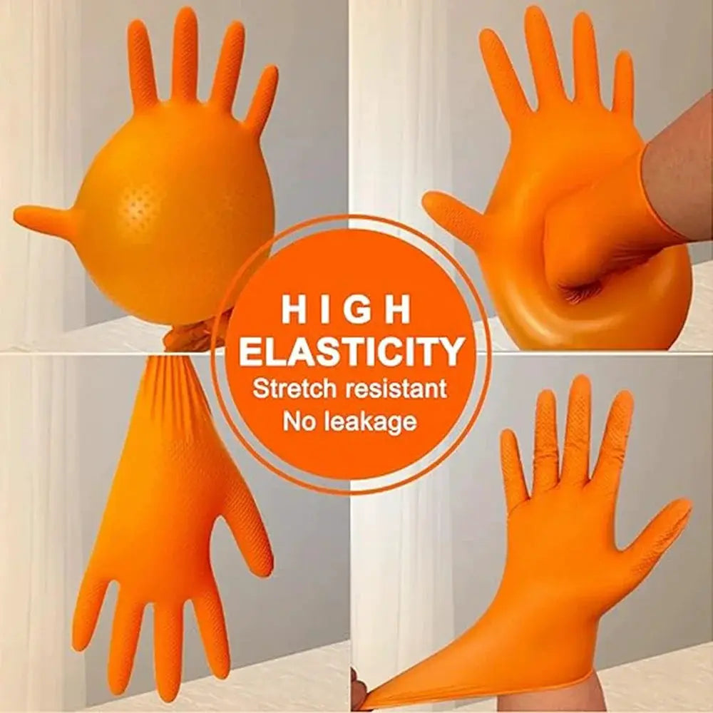 Heavy duty nitrile gloves, 8mil orange disposable work gloves with textured grip for anti-slip safety