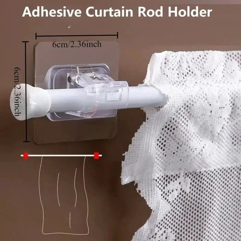 Two Pack Punching Free Curtain Rod Hooks Adhesive Wall Mounted Brackets For Telescopic Curtain Rods And Towel Rails