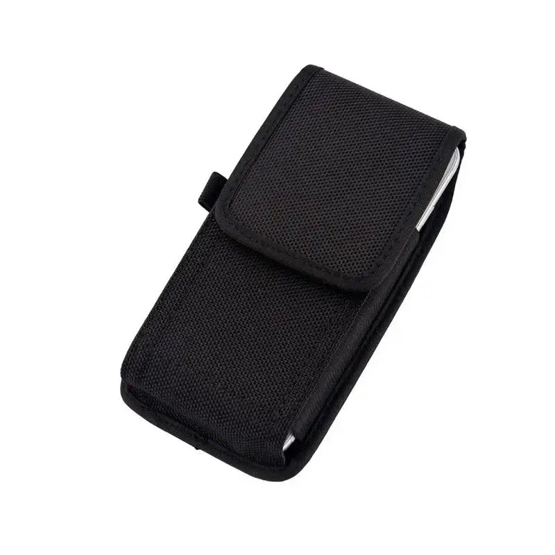 Unisex black Oxford nylon vertical phone waist pack with belt clip