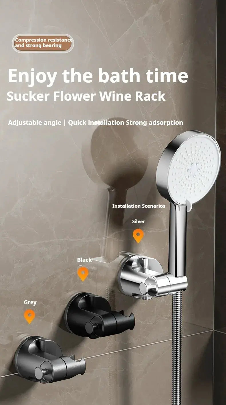 Round shower head holder; adjustable, chrome finish, wall-mounted self-adhesive bracket (3 color variants)
