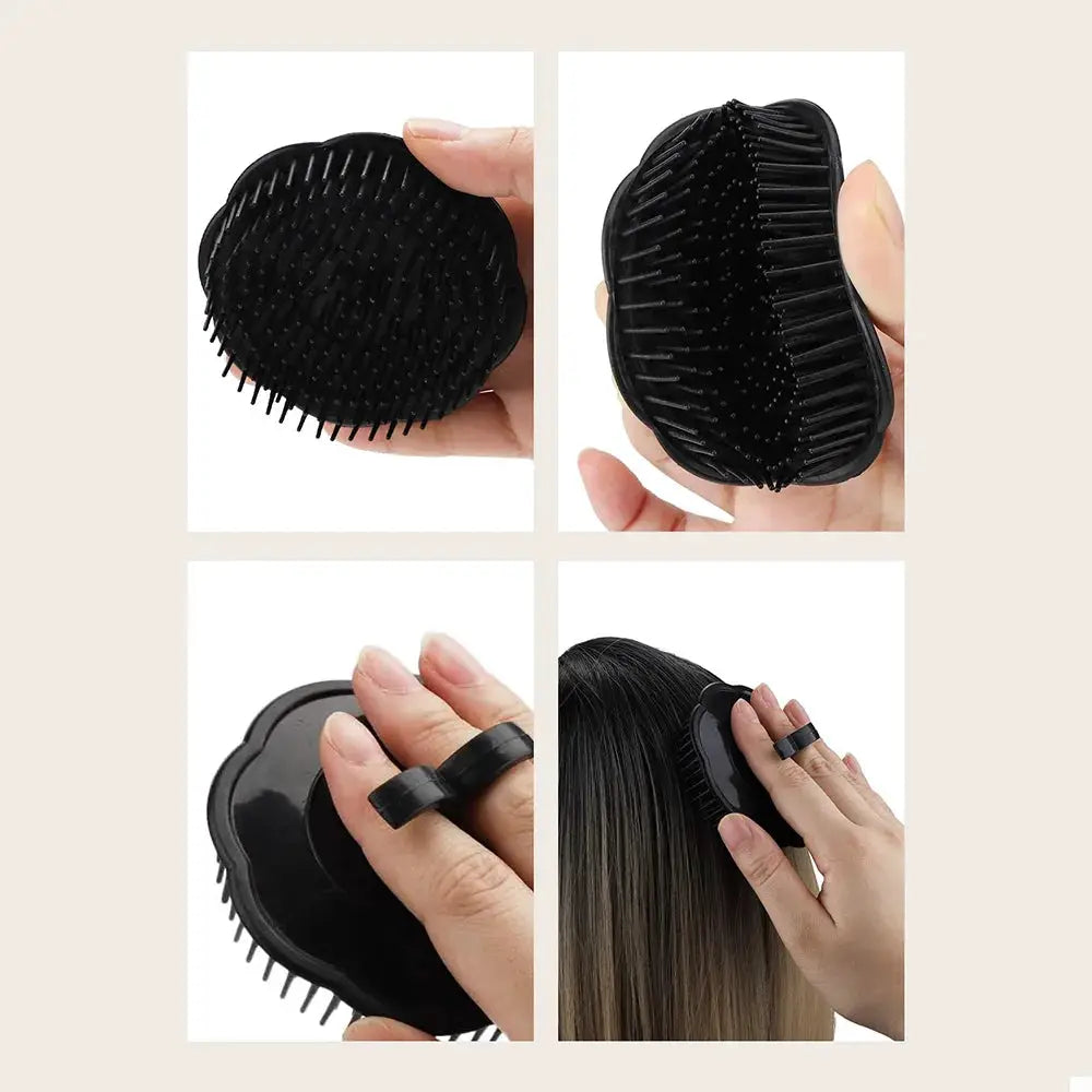 Head wash scalp massage brush, black plastic shower shampoo brush for cleansing and massaging the scalp.