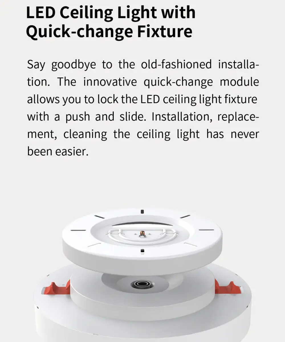 Yeelight smart LED ceiling light PRO, white, disassembled with quick-change fixture