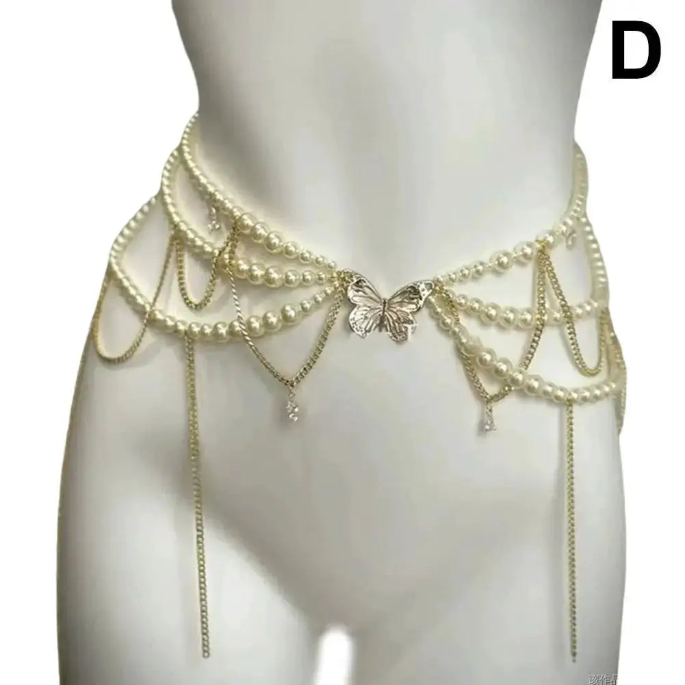 Y2K Retro Multilayer Pearl Waist Chain Belt For Women Lightweight Elegant Body Jewelry Accessory