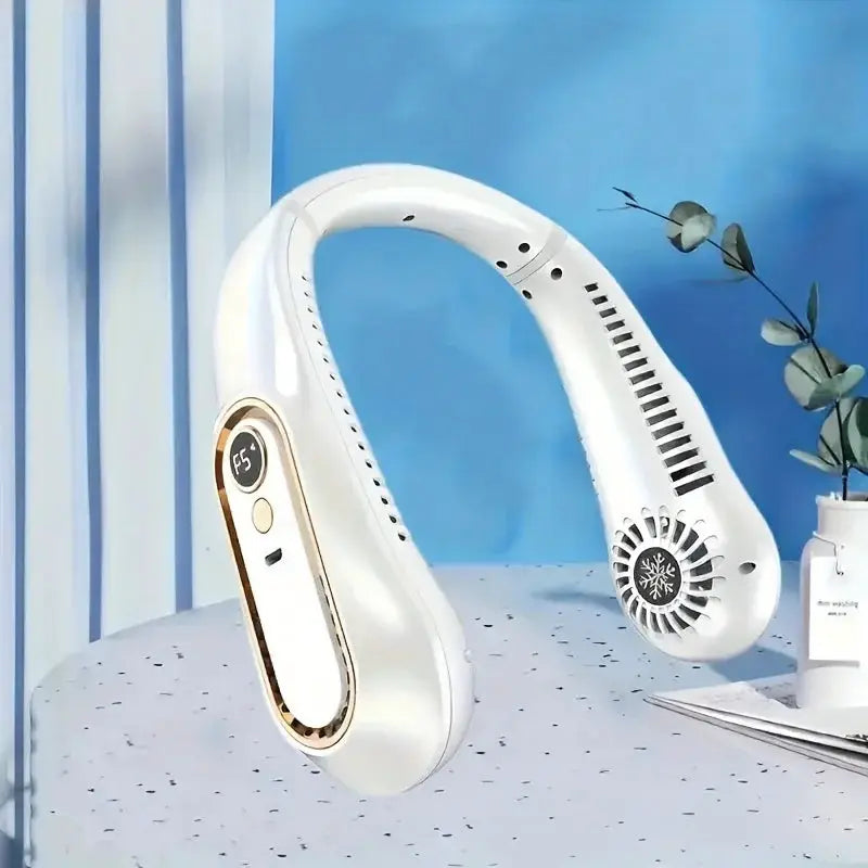 Free Hands No Leaf Neck Hanging Fan Portable Mini Turbine Fan With Digital Display USB Charging For Outdoor Hiking Camping
