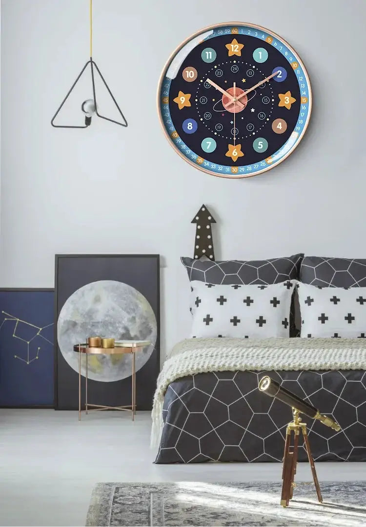 Simples Market 8-inch silent teaching time clock for kid's room, colorful analog wall clock