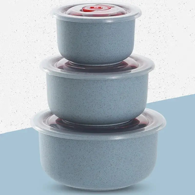 Three Piece Wheat Straw Fresh Keeping Bowls Set With Lids Microwave Safe Round Lunch Boxes For Home Use