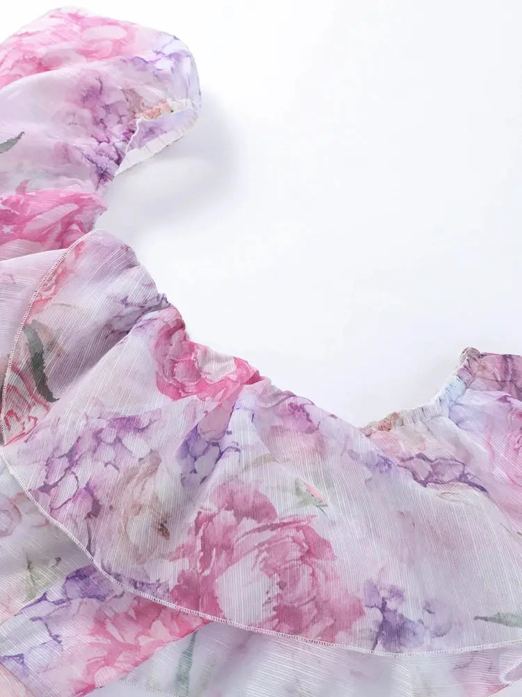 Floral Printed Backless Mini Dress Sleeveless A Line Party Clubwear