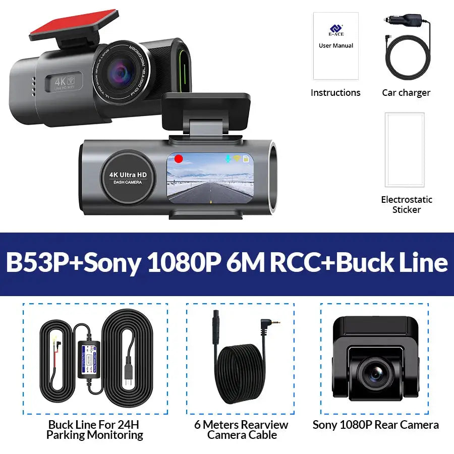 Simples Market Dash Cam 4K GPS WiFi black with front/rear cameras and 3 accessories