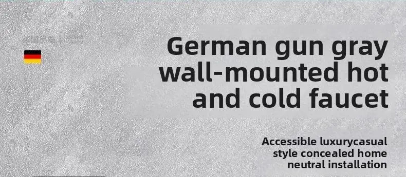 Wall-mounted gray faucet banner with German flag and hot and cold faucet text