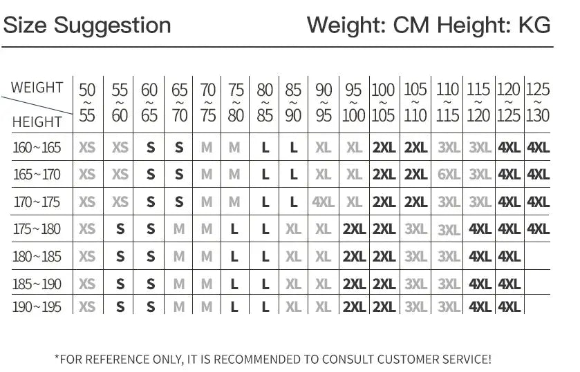Men's extra-long sports underwear size chart by Simples Market showing weight-to-height mapping up to 4XL