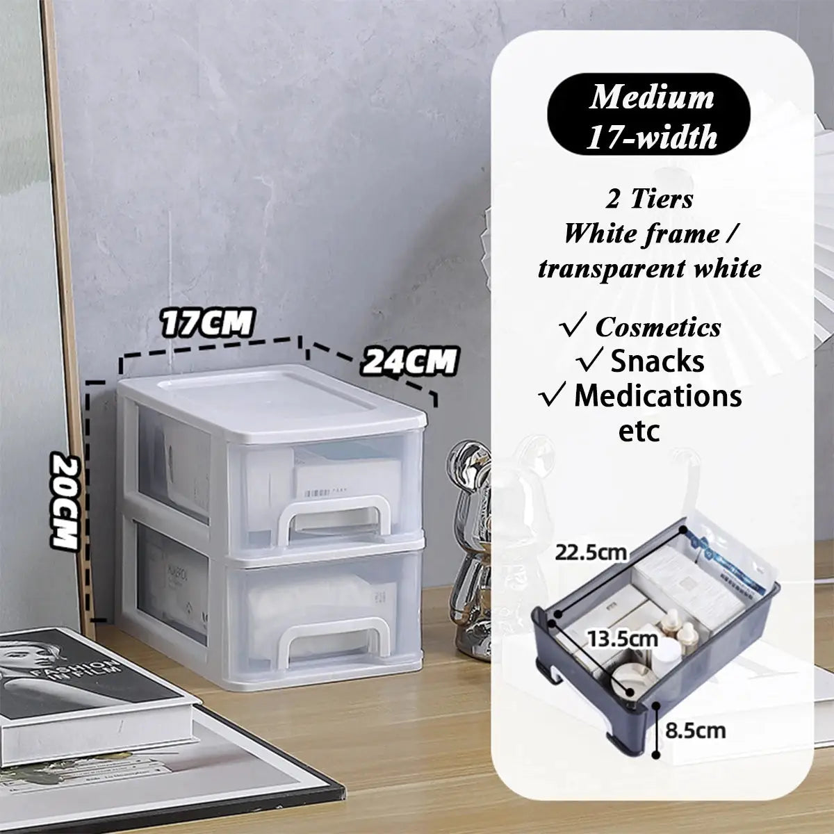 Clear Desktop Storage Box With Drawer Heightened Table Organizer Plastic Office Cabinet For Stationery Cosmetics