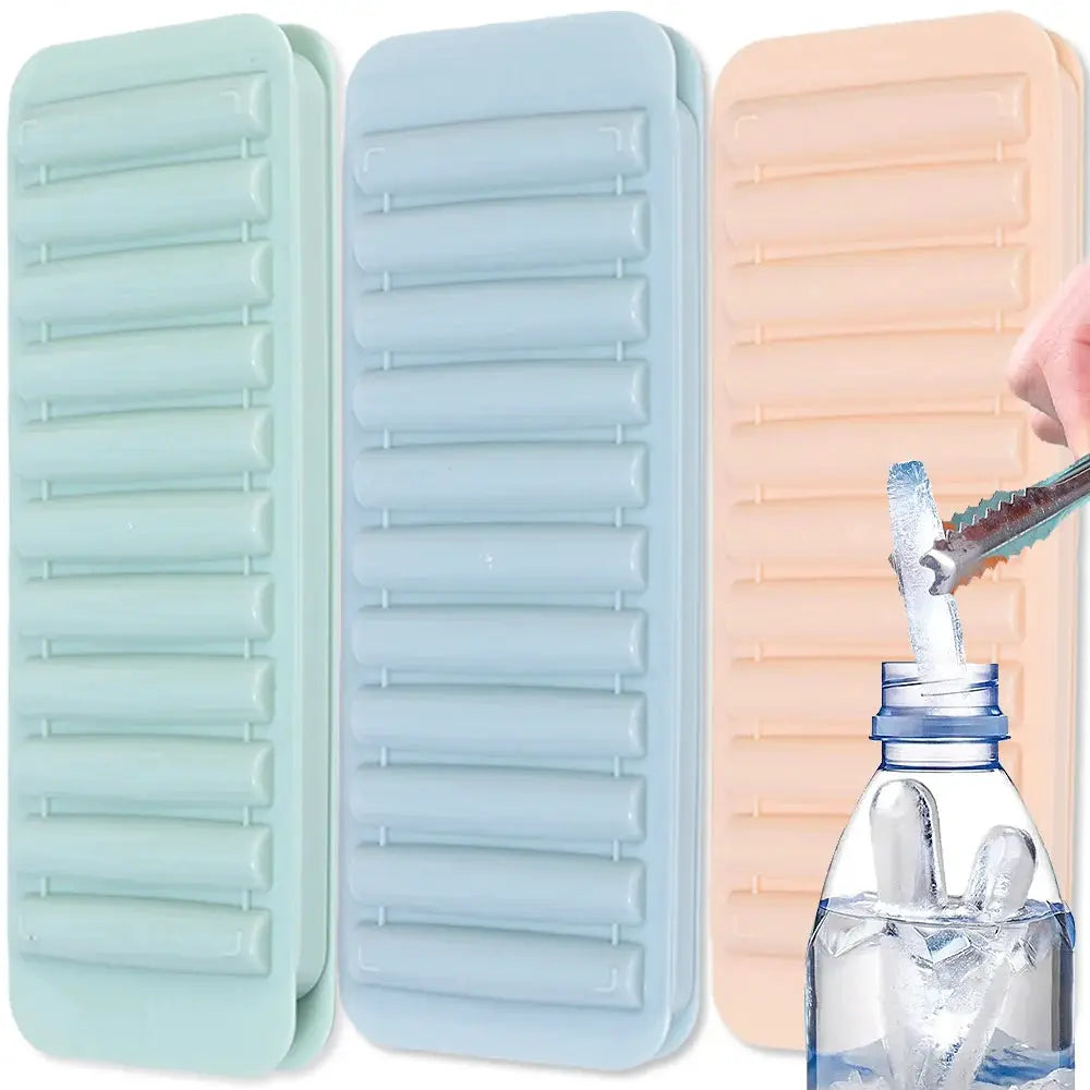 Set of 3 long bar ice cube molds by Simples Market in pastel mint, blue, and peach.