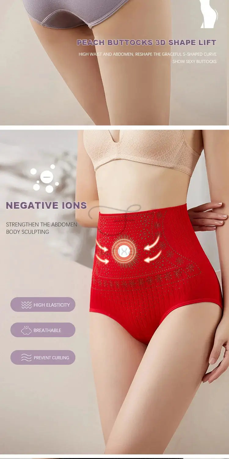 Flarixa high-waist seamless shaping briefs, two-piece beige and red set by Simples Market