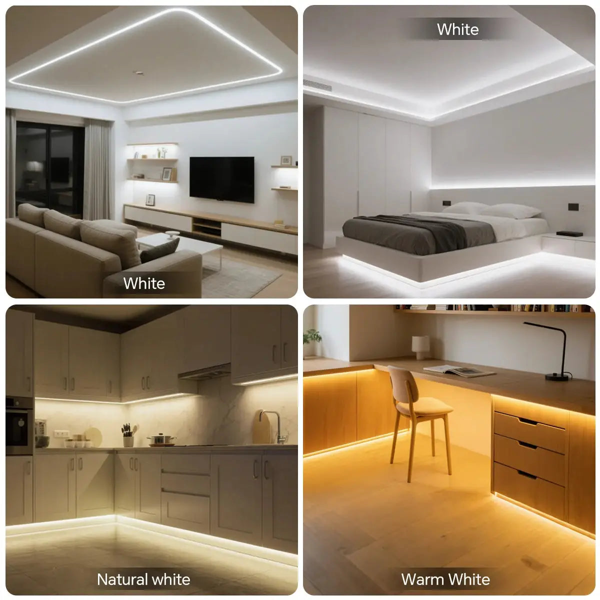COB LED strip light by Simples Market, flexible white to warm white LED tape for modern living rooms and kitchens