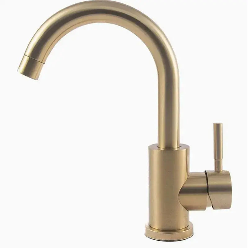 Brushed gold 304 stainless steel kitchen faucet with high-arc swivel spout and hot/cold lever