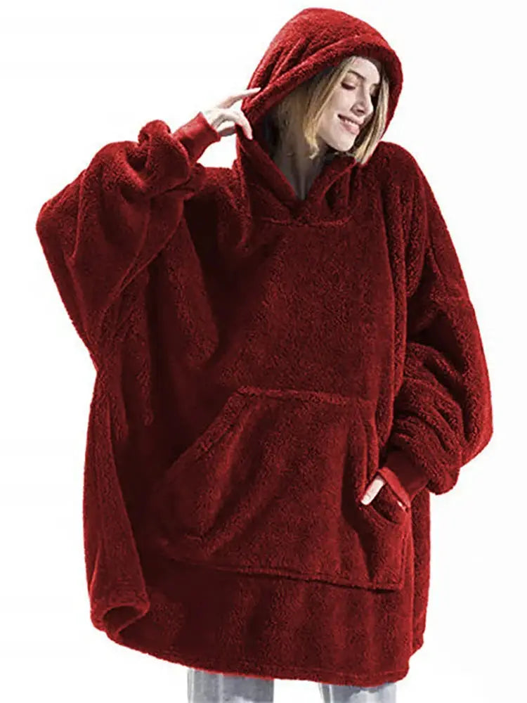 CozyNest Winter Double Faced Fleece Hoodie Blanket Oversized Hoodie With Large Pocket For Women And Men