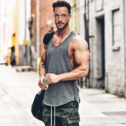 Men's cotton breathable sleeveless gym tank top, gray solid color, Simples Market.