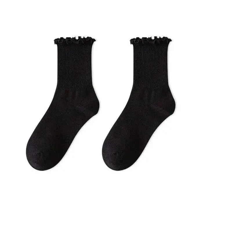 Cotton Ruffles Ankle Socks For Women Lolita Kawaii Korean Style Spring Black White 1 3 5 Pairs