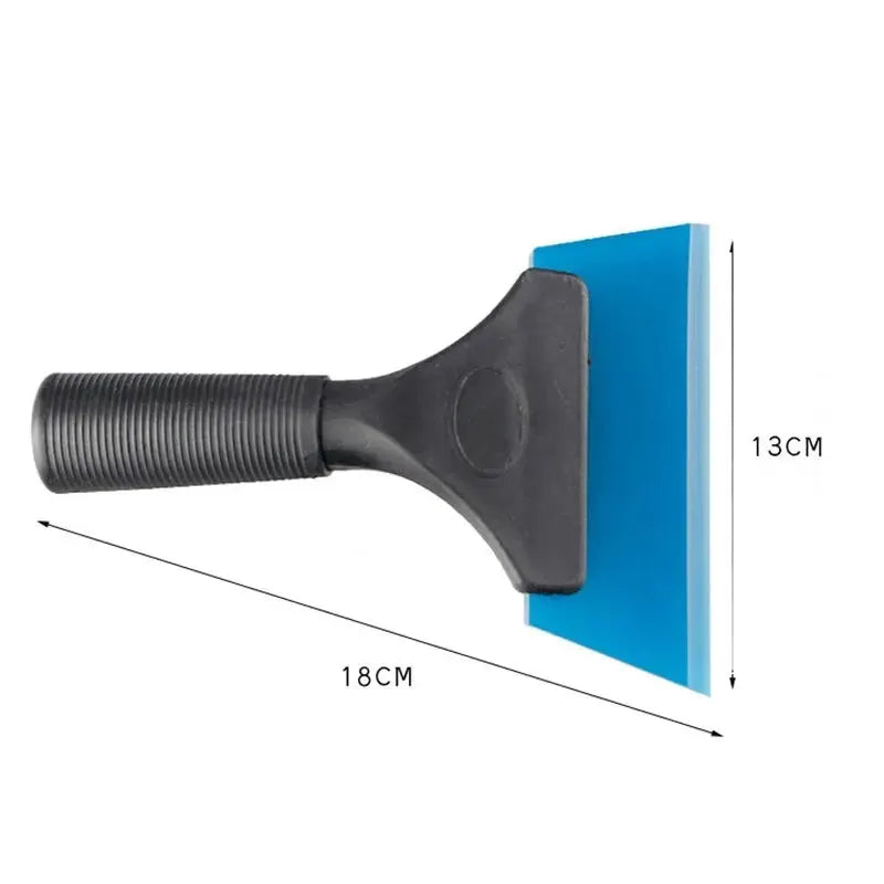Window film scraper with blue pad and black handle, 18x13 cm, Simples Market