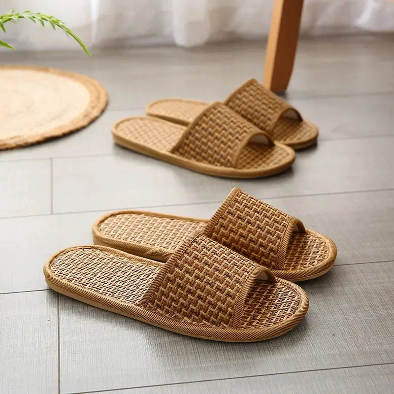 NatureWalk Bamboo Woven Rattan Grass Slippers Breathable Indoor Comfort For Spring And Summer