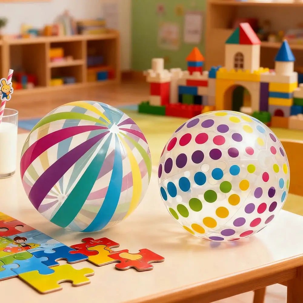 Lorful Dots And Stripes PVC Inflatable Ball Transparent Printed Toy For Pool Parties Outdoor Family Games