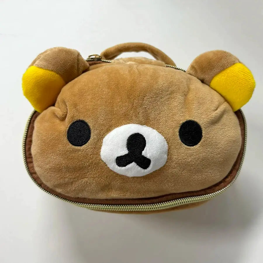 Cute Plush Bear Elliptical Makeup Bag For Travel Portable Cosmetic Case With Handy Handle