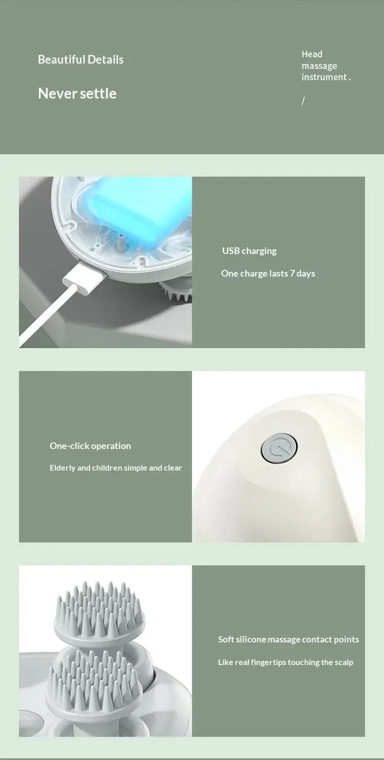 Simples Market Deep Scalp Massager; white portable electric massager with USB charging and soft silicone massage heads