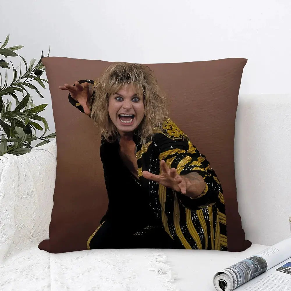 O-OZZY OSBOURNE plush pillow case by Simples Market; double-sided print on brown background.