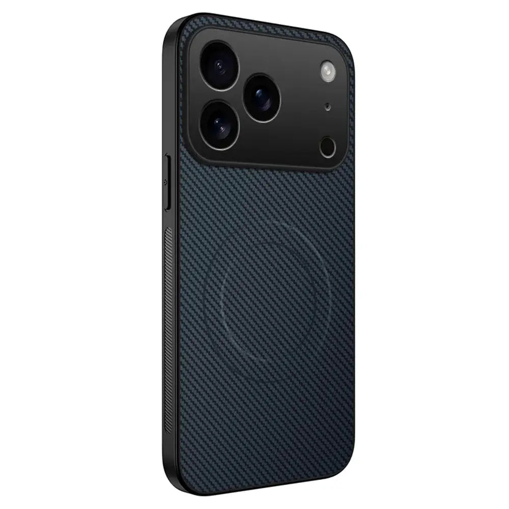iPhone MagSafe carbon fiber case for 17/16/15 Pro Max by Simples Market, blue-black