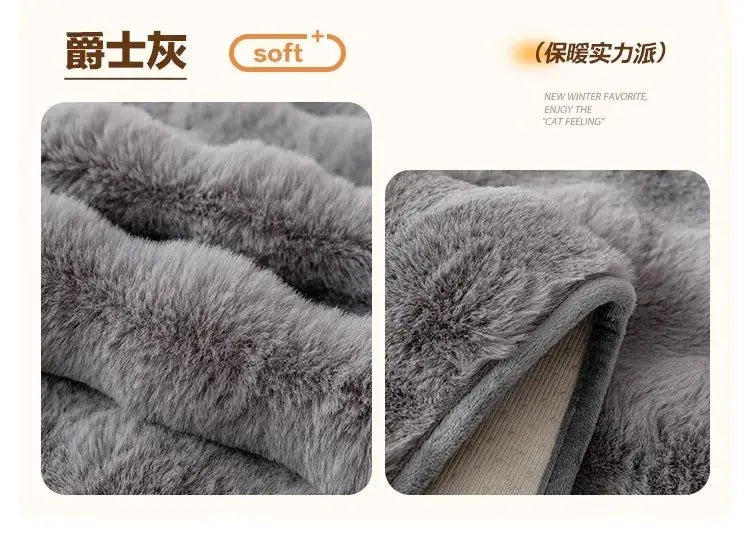 Gray faux rabbit fur sofa slipcover with thick plush texture and non-slip backing