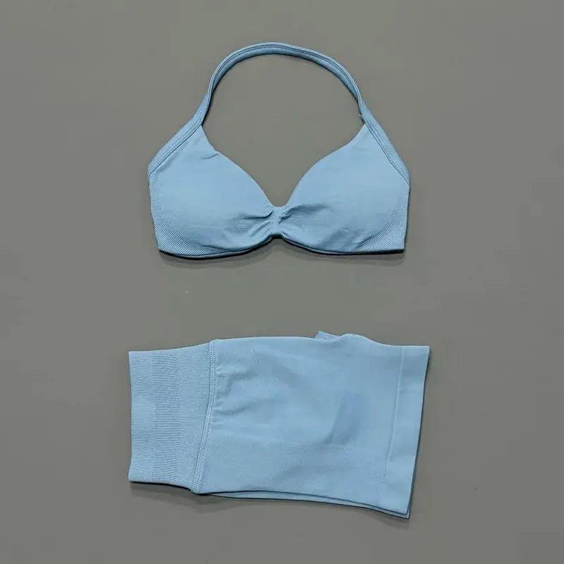 Histello 2 Piece Women Yoga Set Strappy Bra Top Scrunch Shorts