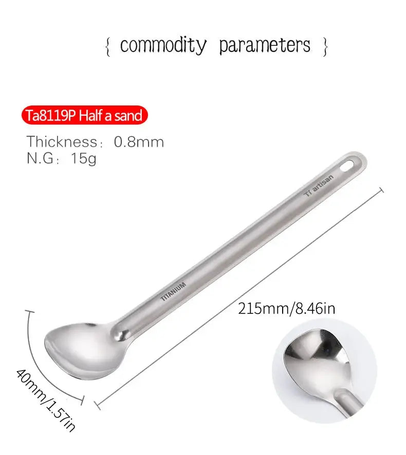 Tiartisan titanium long-handle spork spoon by Simples Market, ultralight camping cutlery, 215mm long, 15g