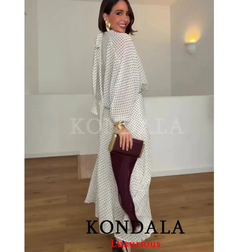 Kondala Polka Dot Women Sets Chiffon Bow Tie Blouses Skirts 2026