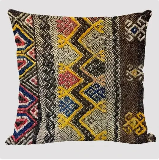 Bohemian linen cushion cover with multicolor abstract geometric print; pillow for living rooms by Simples Market