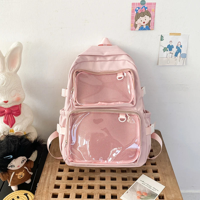 Simples Market pink transparent ita bag backpack for girls with mesh pockets