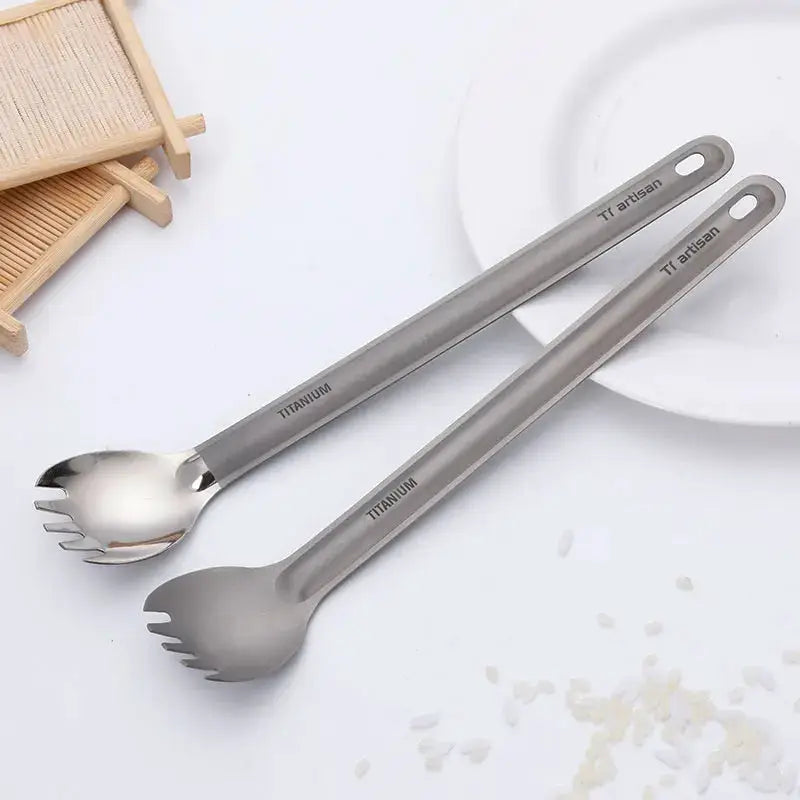 Tiartisan titanium long-handle spork set, ultralight camping cutlery, 2 pieces.