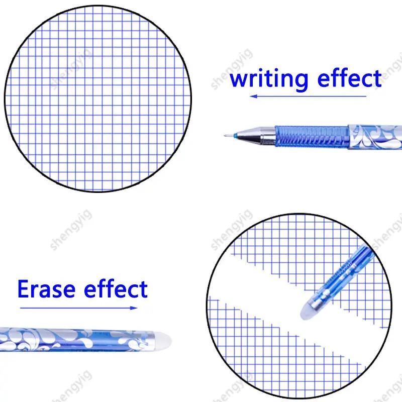 100-piece kawaii erasable gel pen set; blue floral-pattern barrels for notebooks and school use