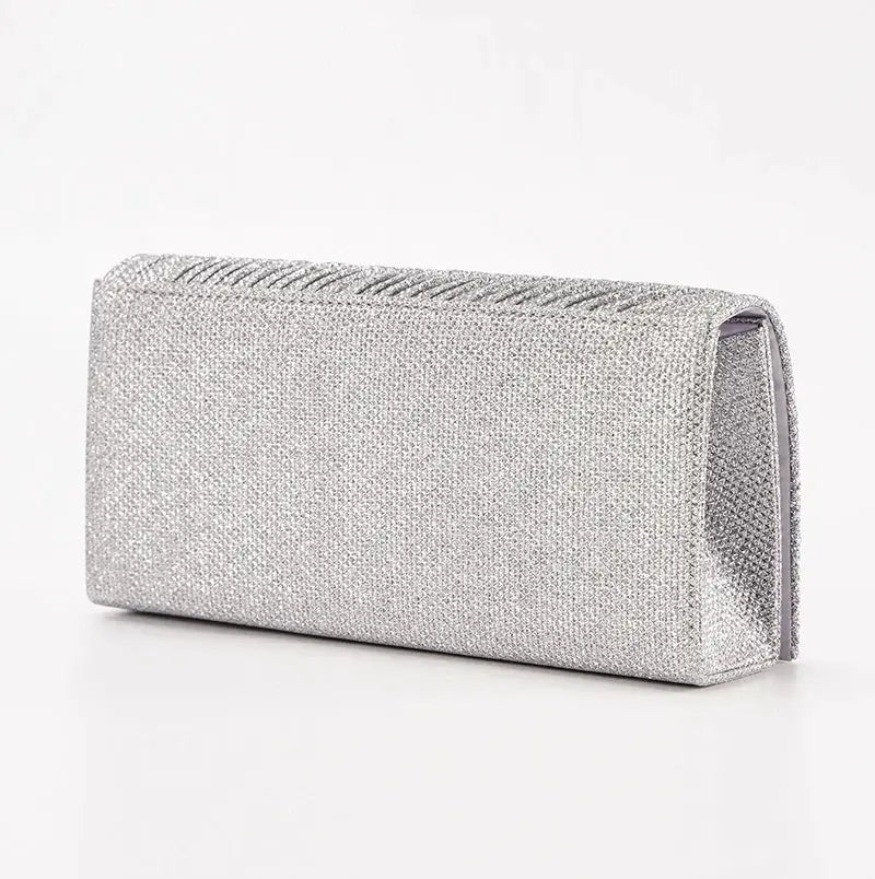 Simples Market silver glitter envelope clutch bag for evening events, bridal parties and weddings for formal dressing